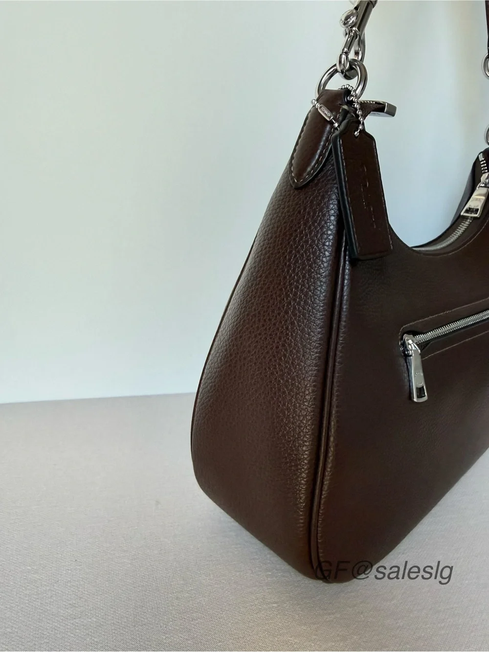 Coach Teri Hobo Shoulder Bag Maple Brown Pebble Leather Silver CV935 NWT